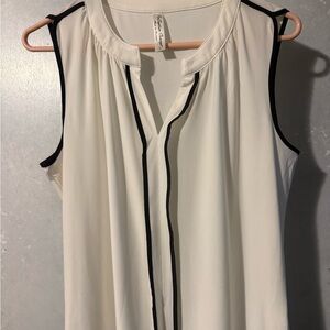 White dress Blouse with Black Trim